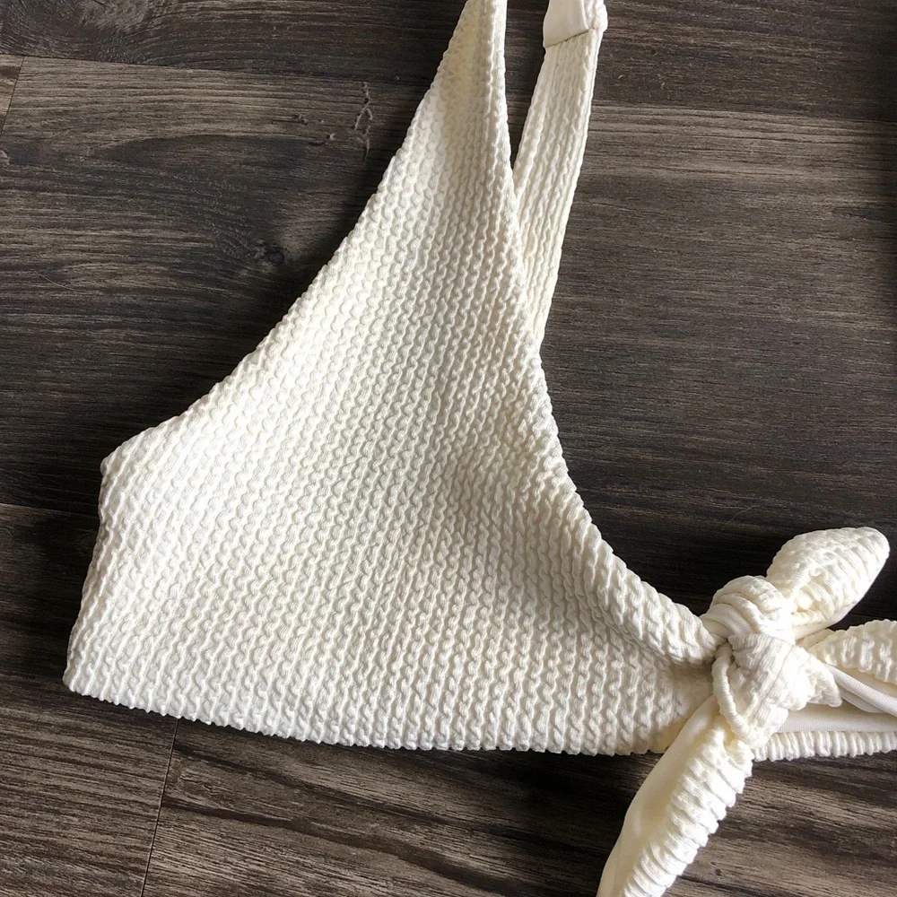Monday Swimwear Portugal Tie Bikini Top Ivory Crinkle P XS 0 2